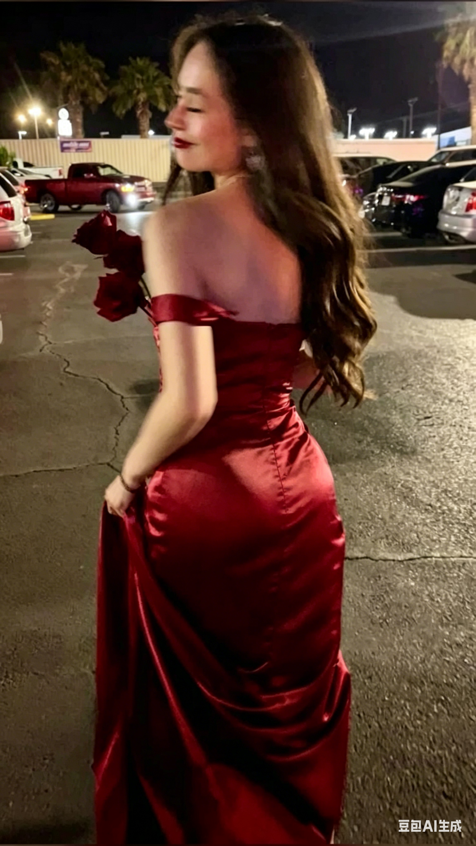 Sultry Mermaid Off-Shoulder Short-Sleeve Open-Back High-Slit Floor-Length Satin Evening Dress