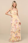 Yellow Chiffon Sweetheart A-Line Floor-Length Bridesmaid Dress with Tiered Ruffles