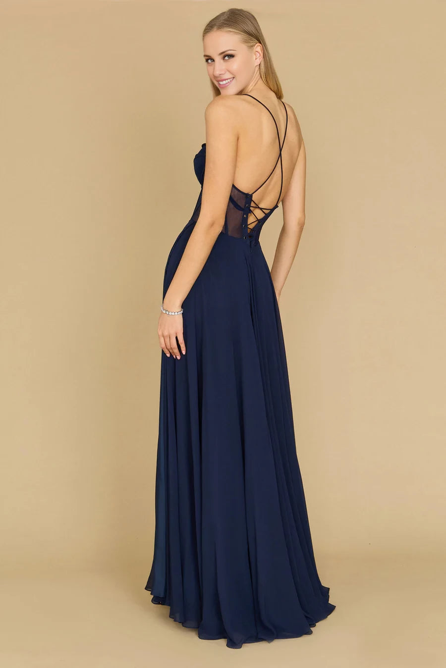 Sweetheart collar off shoulder sleeveless thin shoulder strap backless side slit and floor length Prom dress