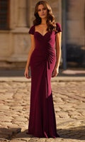 Burgundy Crepe Sweetheart Sheath Floor-Length Gown with Ruched Bodice