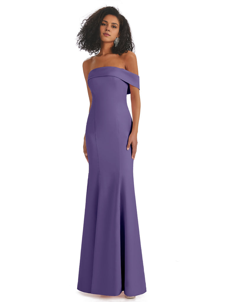 Vestidos de dama de honor de sirena con abertura lateral, sin mangas, de satén suave y sexy, únicos, de un solo hombro