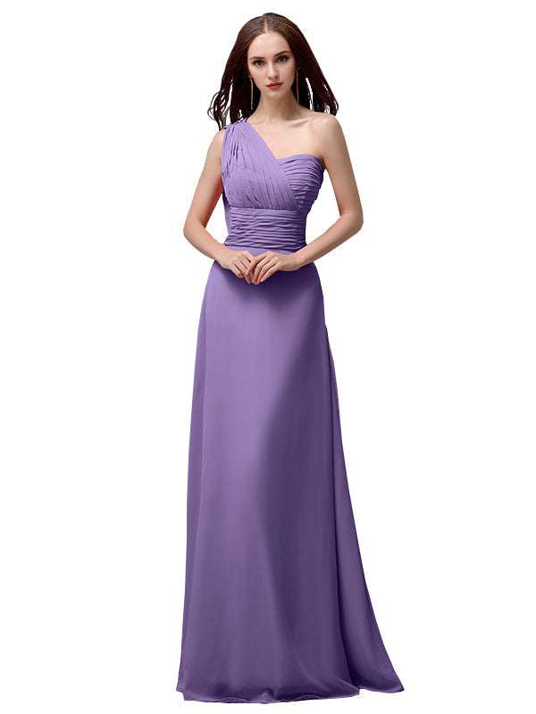 Vestidos de dama de honor únicos, sin mangas, con un solo hombro, sin tirantes, corte A y largo hasta el suelo