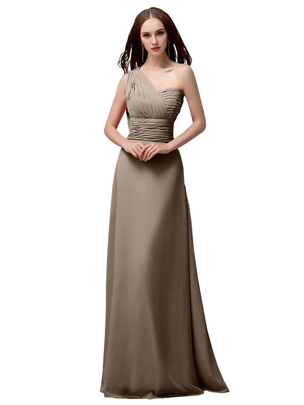 Vestidos de dama de honor únicos, sin mangas, con un solo hombro, sin tirantes, corte A y largo hasta el suelo