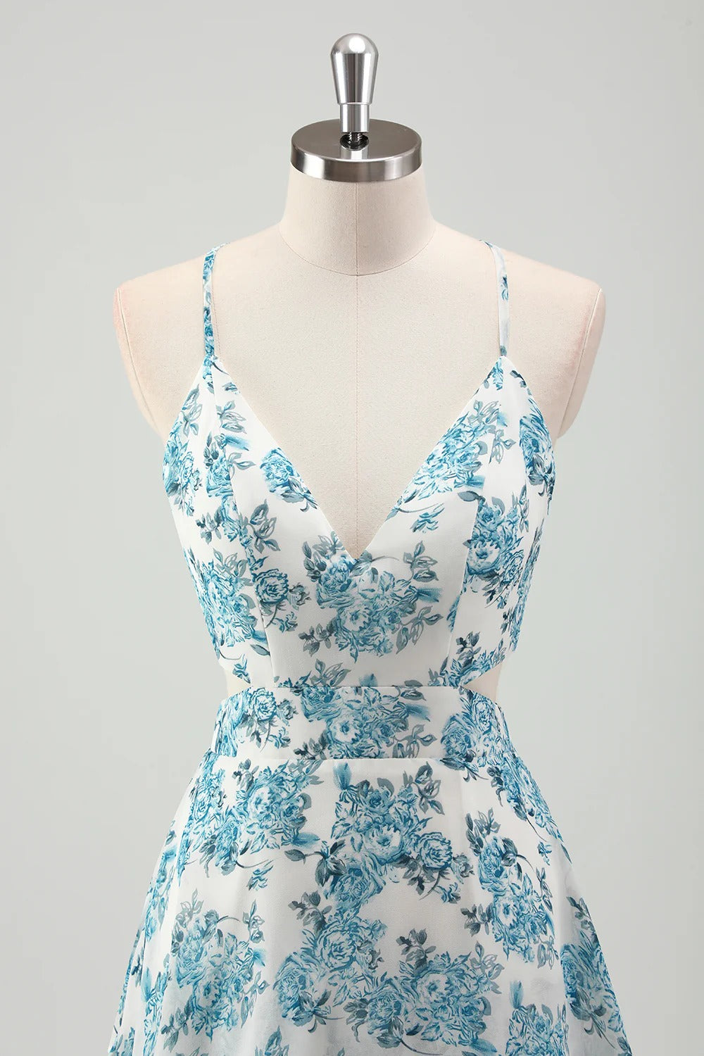 Teal Floral Tiered Ruffle Maxi Dress with Back Bow Cutout