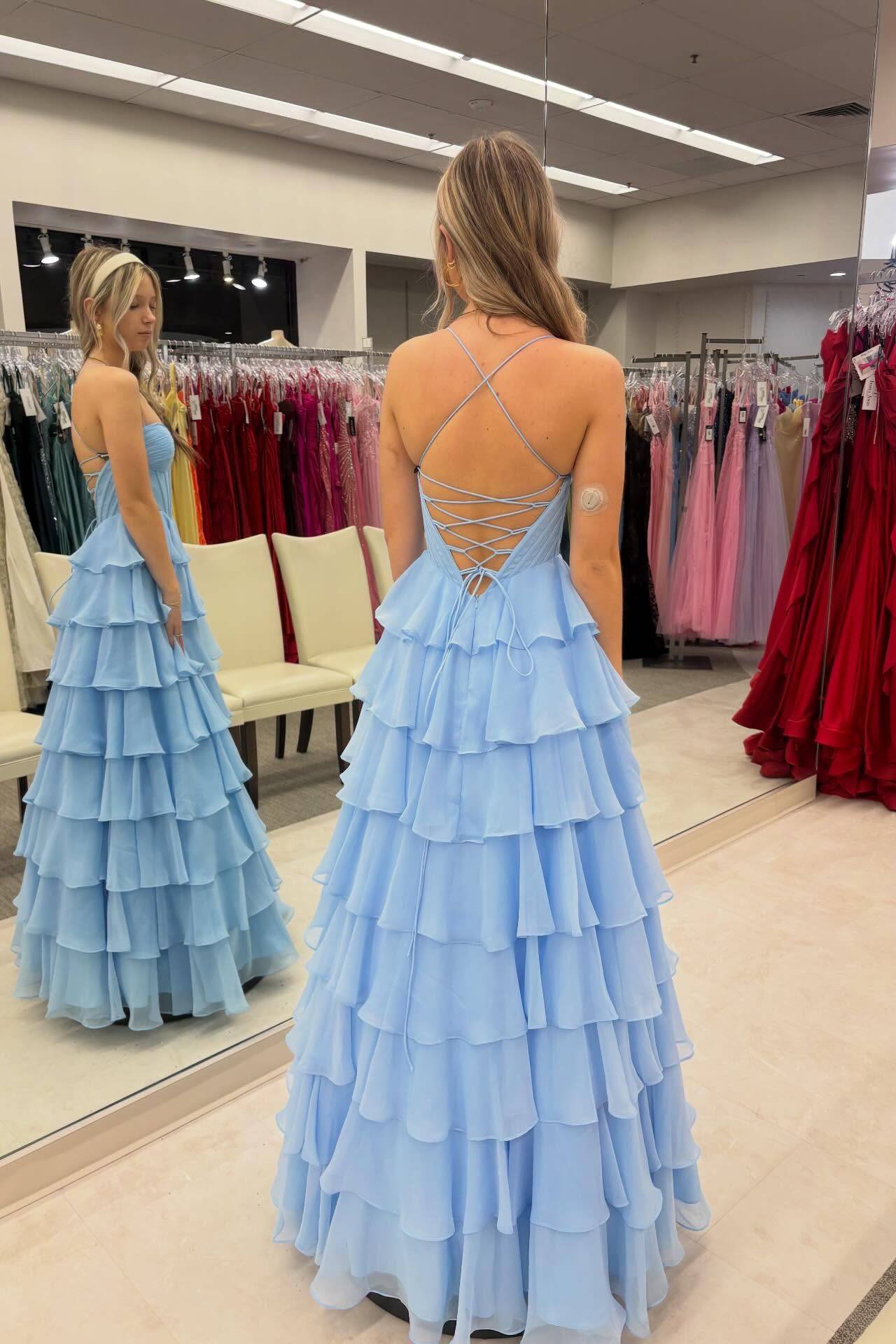 Sky Blue Chiffon A-Line Floor-Length Bridesmaid Dress with Sweetheart Neckline