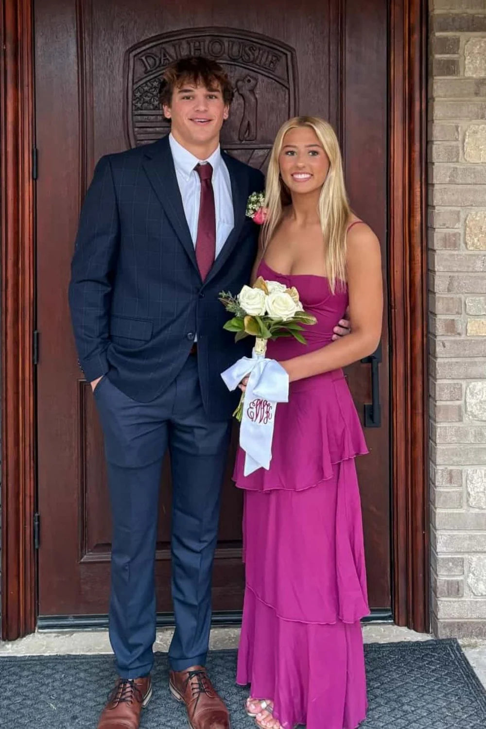 Tiered Ruffle Prom Dress with Corset Bodice, Spaghetti Straps and Asymmetrical Hem