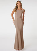 Mocha Crepe Off-the-Shoulder Mermaid Floor-Length Bridesmaid Dress