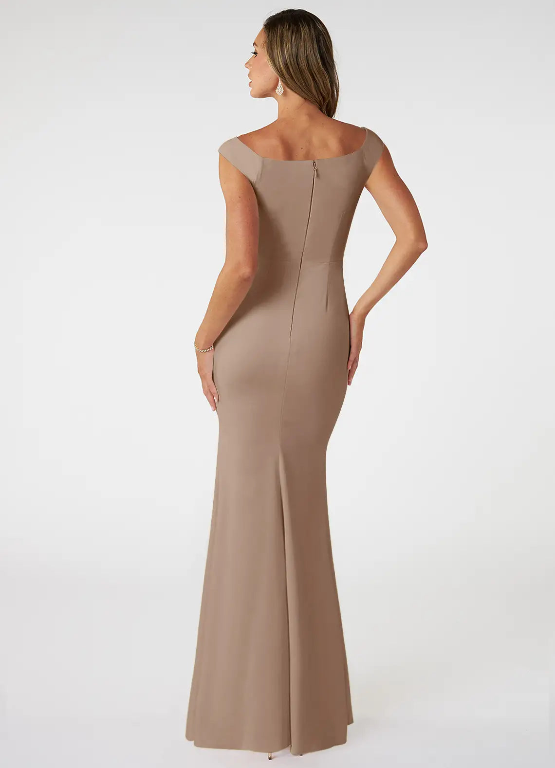 Mocha Crepe Off-the-Shoulder Mermaid Floor-Length Bridesmaid Dress