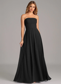 Black Chiffon Straight Neck A-Line Floor-Length Bridesmaid Dress