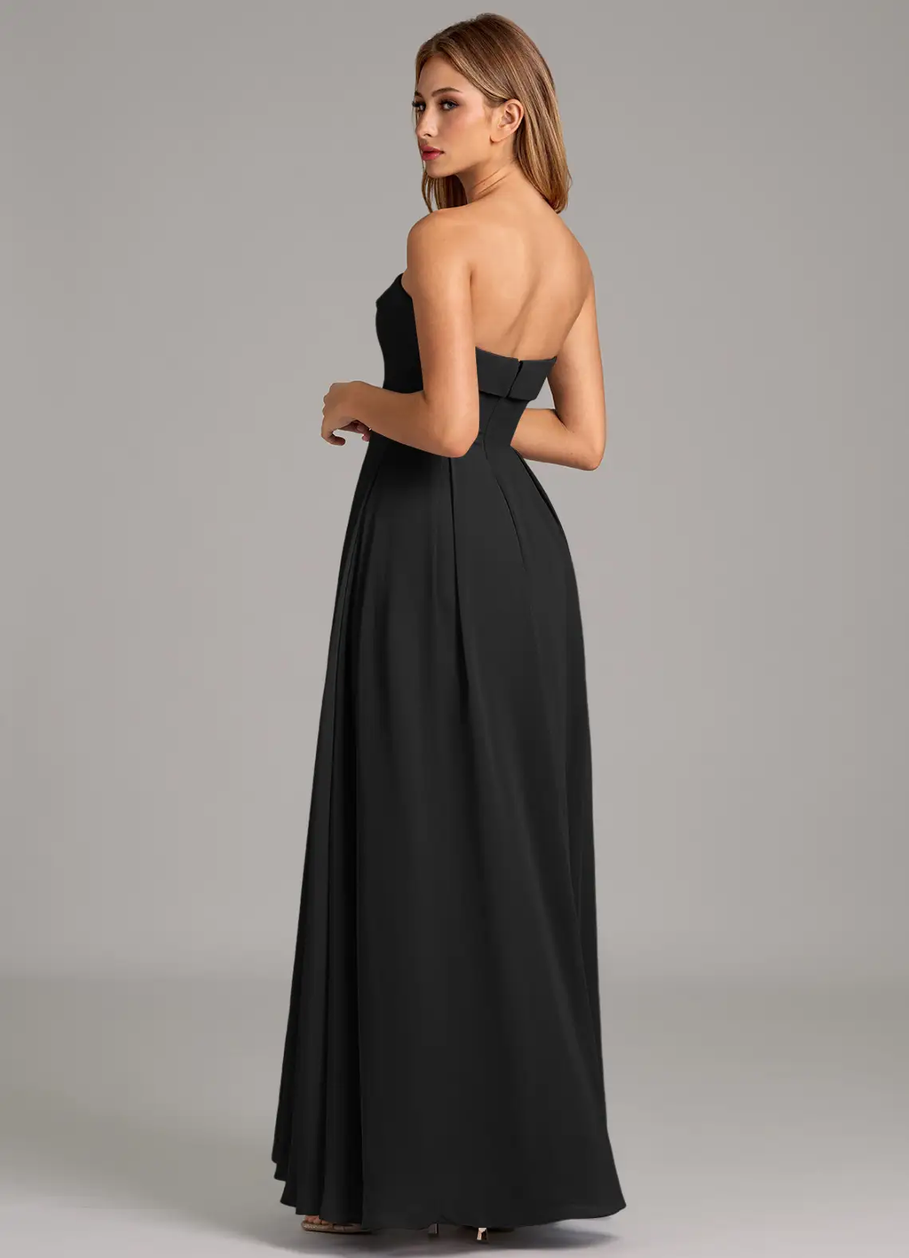 Black Chiffon Straight Neck A-Line Floor-Length Bridesmaid Dress