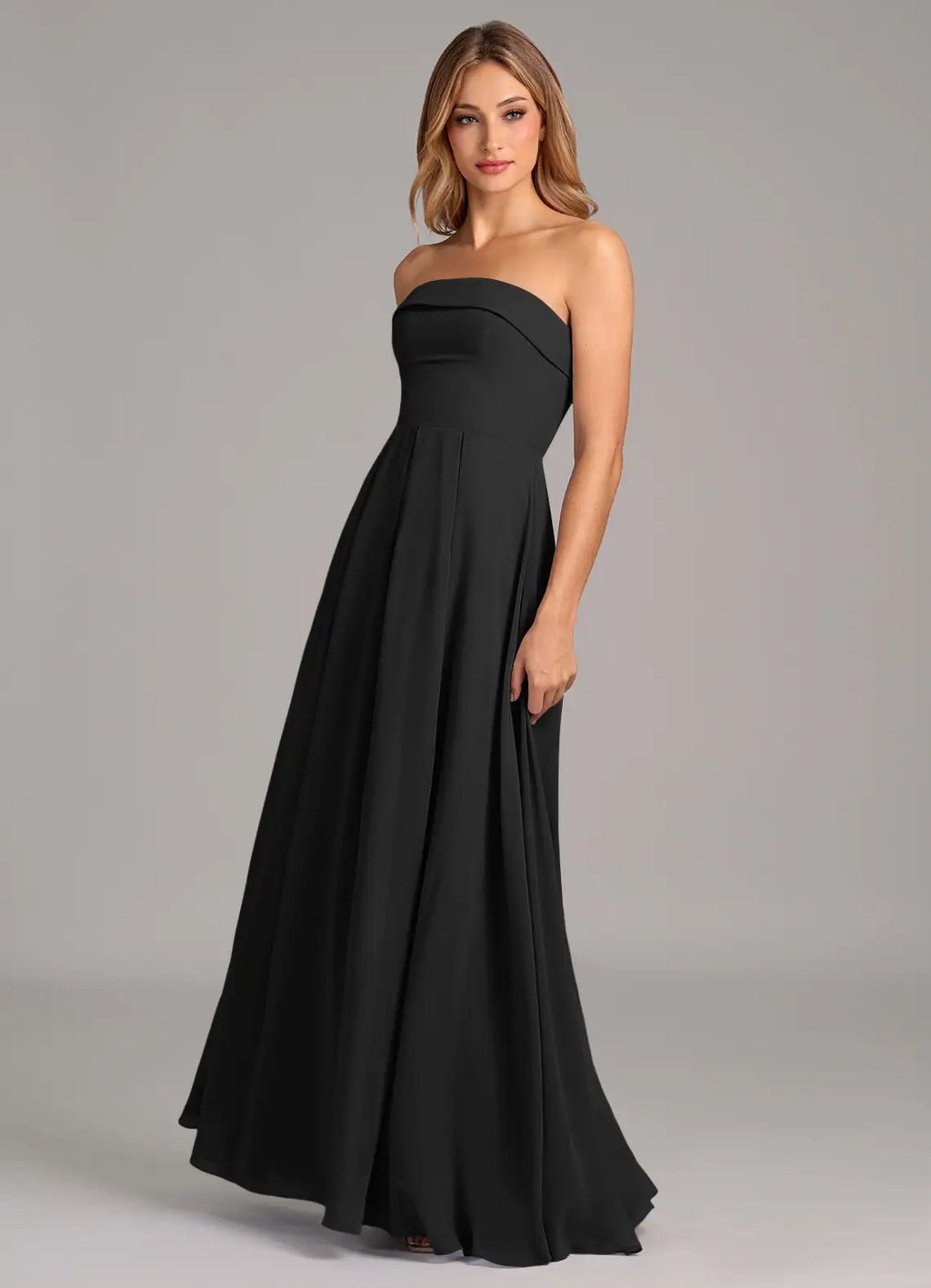 Black Chiffon Straight Neck A-Line Floor-Length Bridesmaid Dress