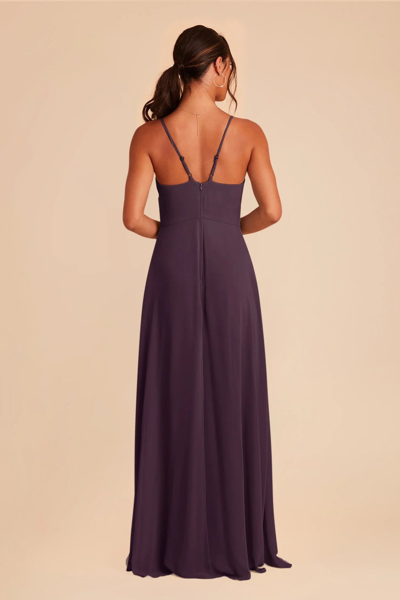 Trendy Plum V Neck Ruffles Chiffon Maxi Bridesmaid Dress