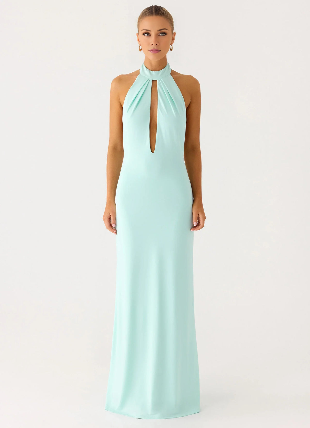Mint Green Crepe Halter Neckline Sheath/column Floor-Length Evening Dress