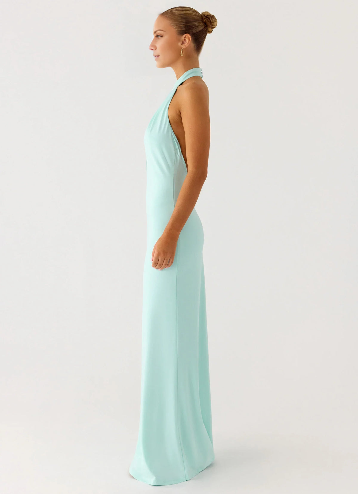 Mint Green Crepe Halter Neckline Sheath/column Floor-Length Evening Dress