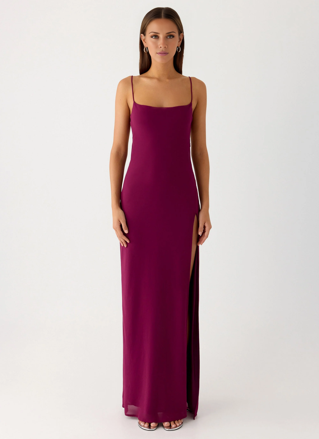 Burgundy Cowl Neck Floor-Length A-Line Bridesmaid Dress