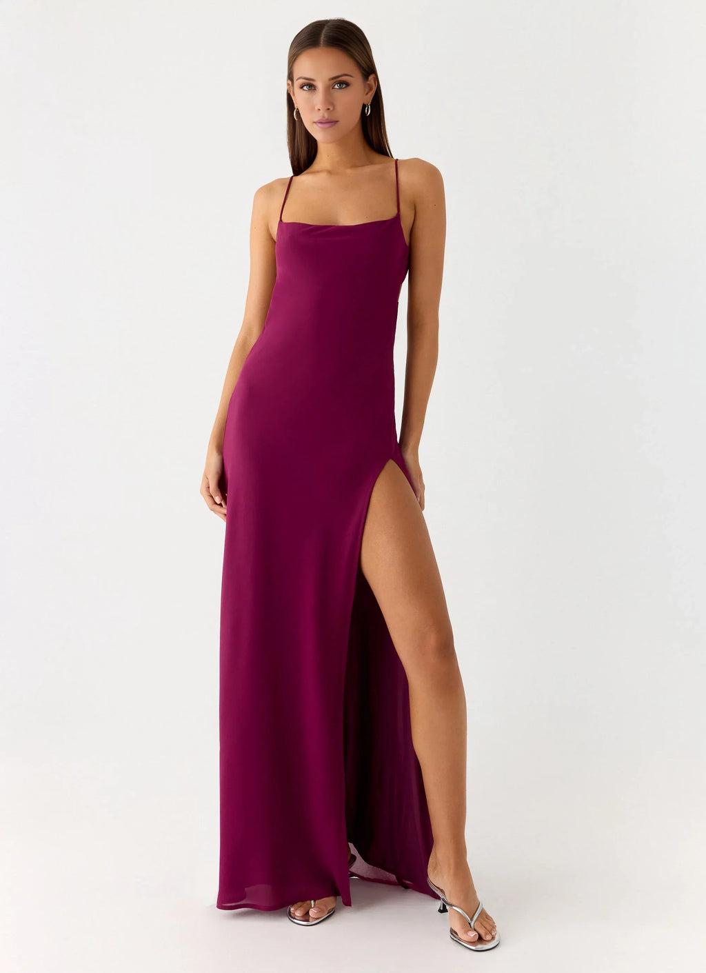 Burgundy Cowl Neck Floor-Length A-Line Bridesmaid Dress