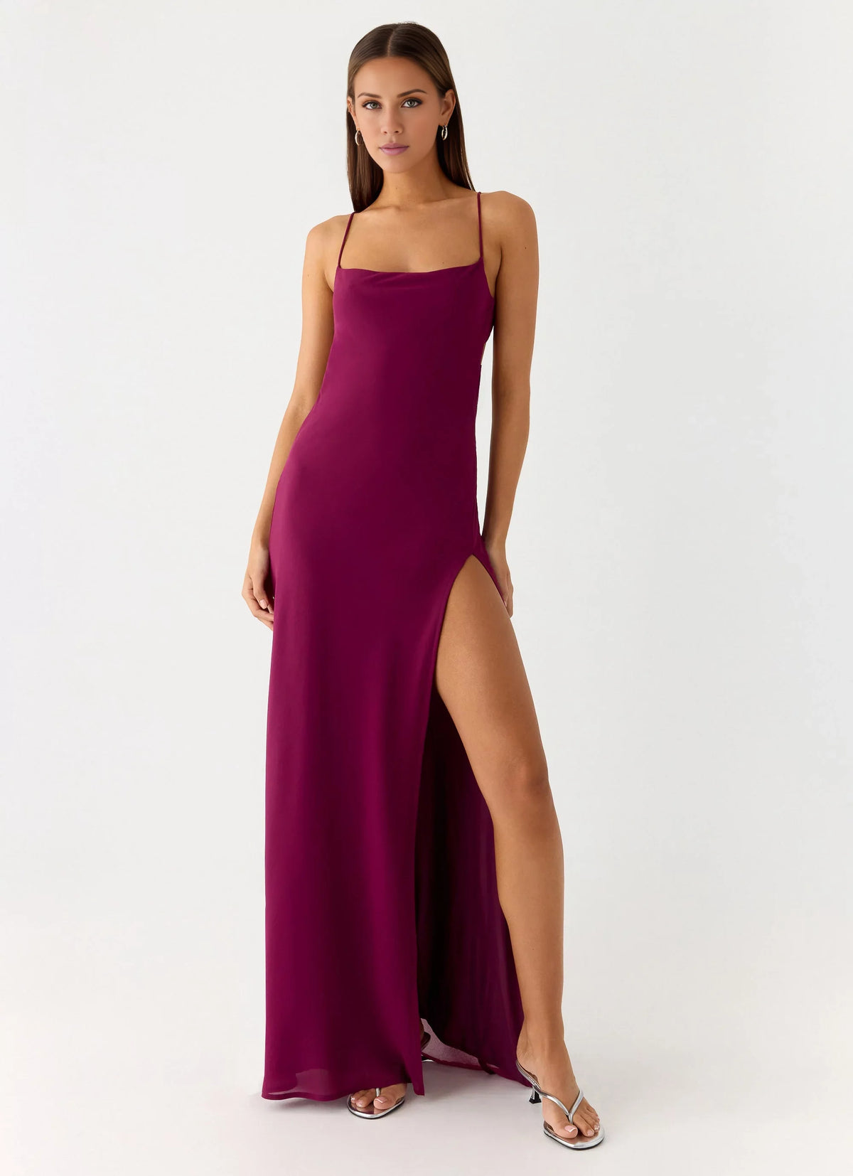 Burgundy Cowl Neck Floor-Length A-Line Bridesmaid Dress