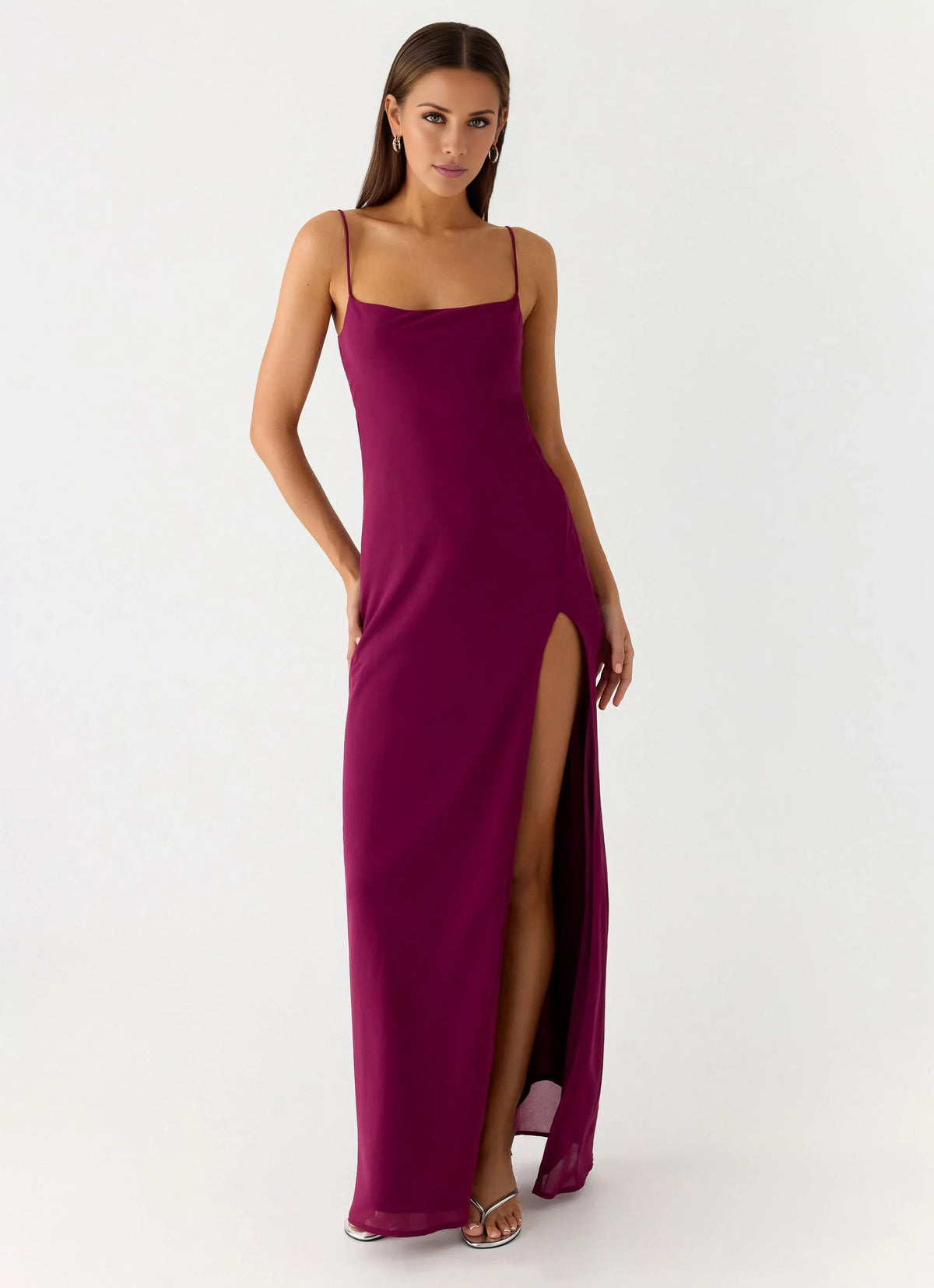 Burgundy Cowl Neck Floor-Length A-Line Bridesmaid Dress