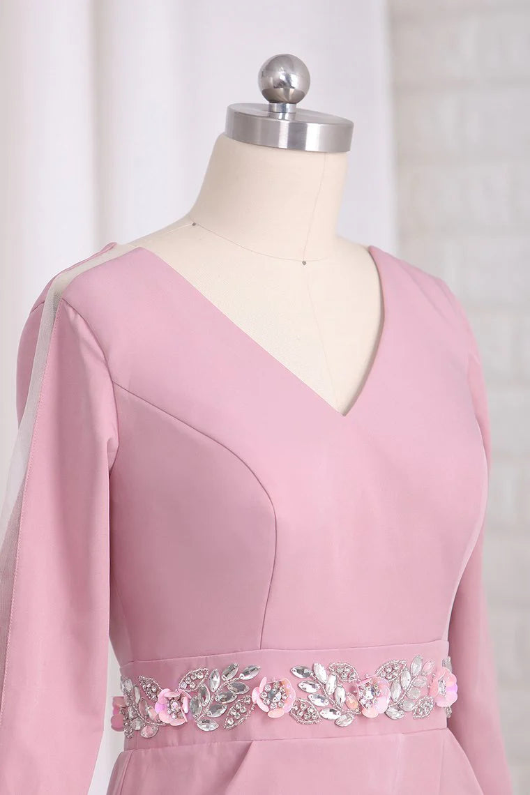 Dusty Rose Crepe Sheath/column Short Dress with Embellished Waist & Wrap Front Skirt
