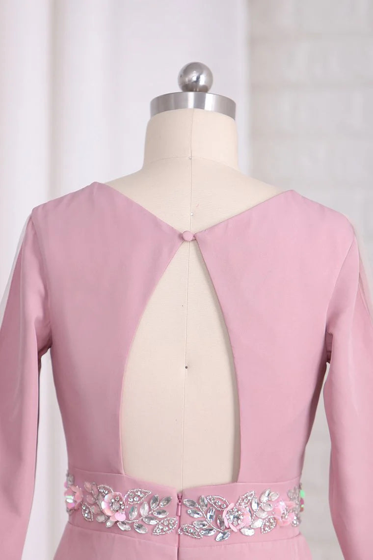 Elegante completo in raso con scollo a V e schiena scoperta con perline per la madre della sposa