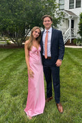 Pink Satin Sheath/Column Floor-Length Sweetheart Bridesmaid Dress