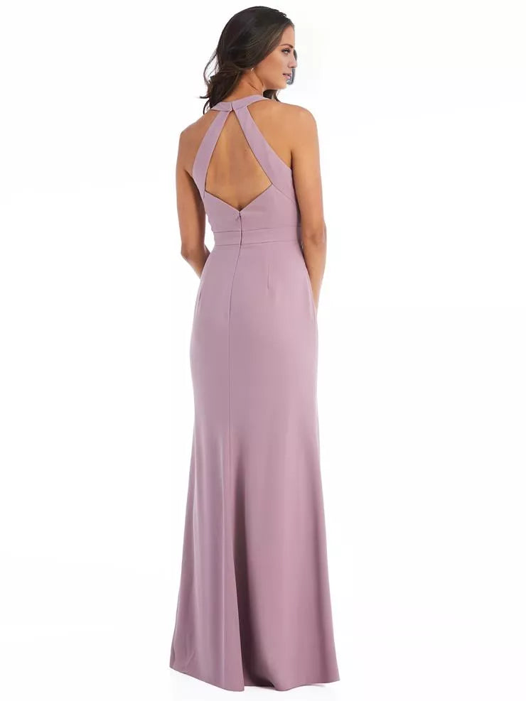 Vestido de fiesta con escote en V, escote colgante, hombros descubiertos, sin mangas, espalda descubierta, abertura lateral y largo hasta el suelo