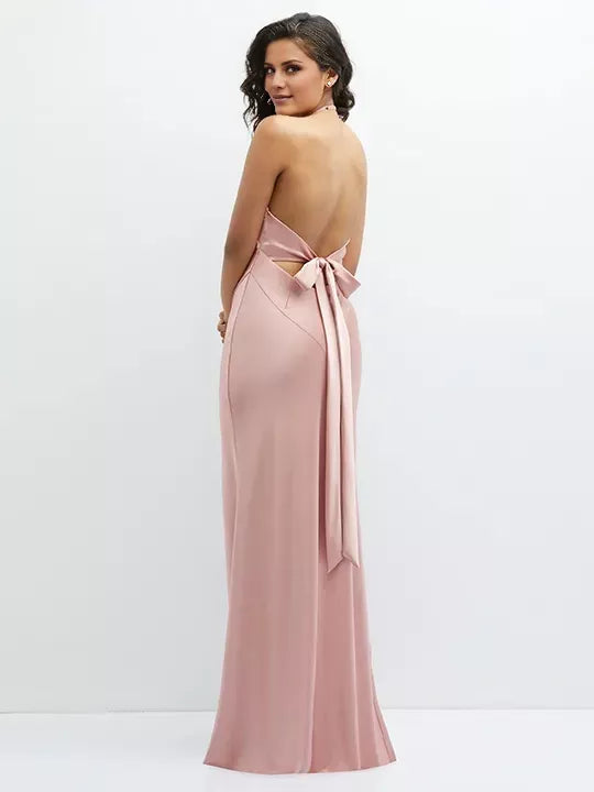 Vestido de fiesta con escote en V, escote colgante, hombros descubiertos, sin mangas, espalda descubierta, abertura lateral y largo hasta el suelo