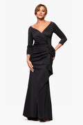 Black Satin Sheath/column Floor-Length Evening Dress