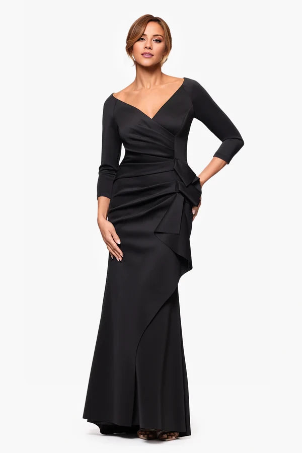 Black Satin Sheath/column Floor-Length Evening Dress