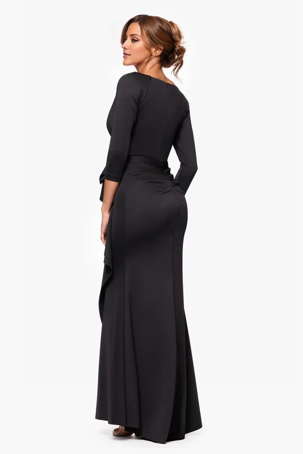 Black Satin Sheath/column Floor-Length Evening Dress