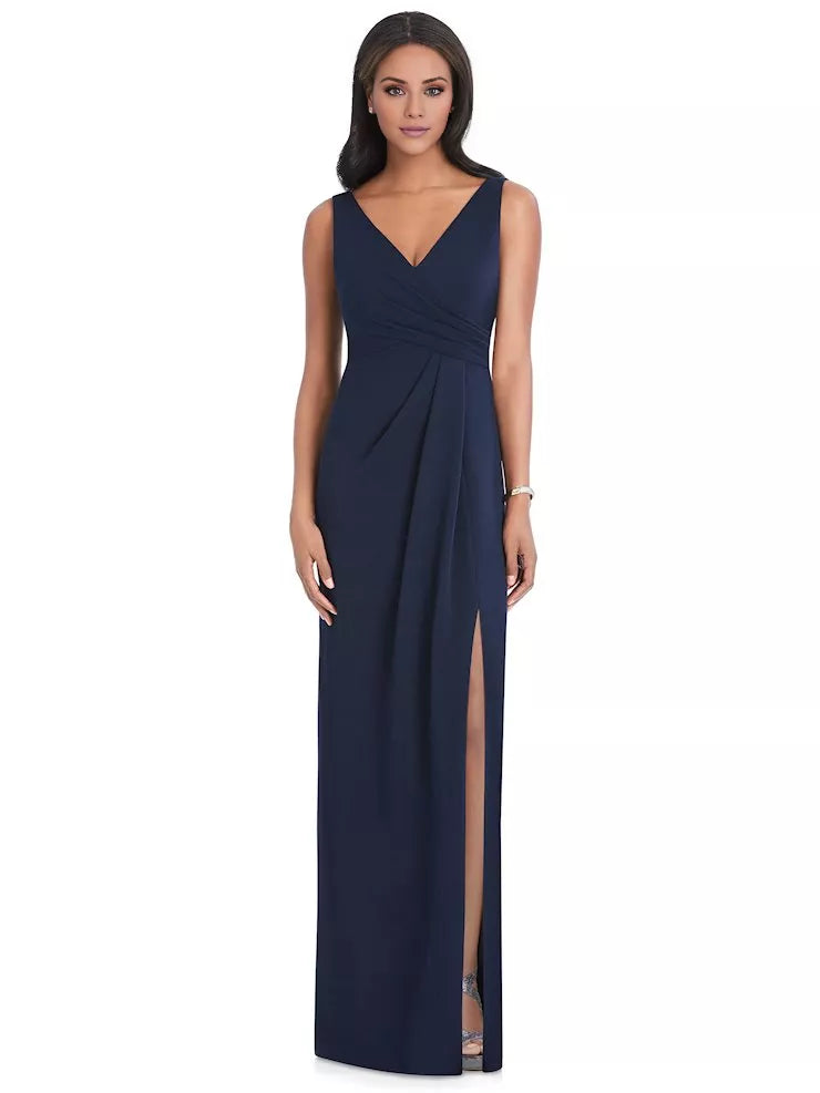 Vestido de fiesta largo hasta el suelo, sin mangas, con escote en V, hombros descubiertos, espalda descubierta, abertura lateral 