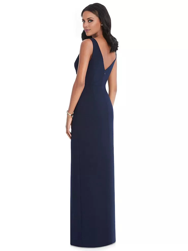 Vestido de fiesta largo hasta el suelo, sin mangas, con escote en V, hombros descubiertos, espalda descubierta, abertura lateral 