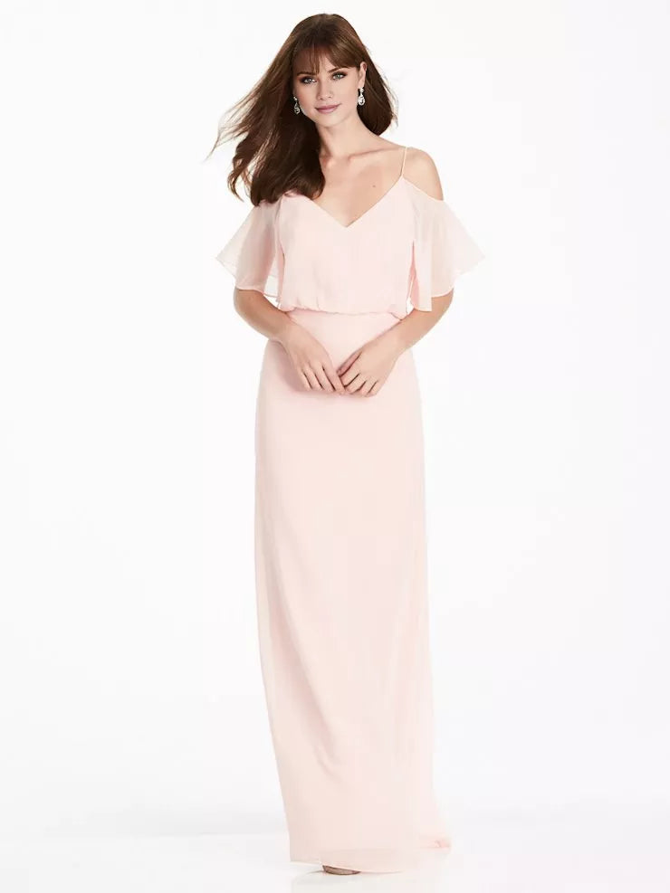 Vestido de fiesta con escote en V, hombros descubiertos, sin mangas, tirantes finos, espalda descubierta y largo hasta el suelo