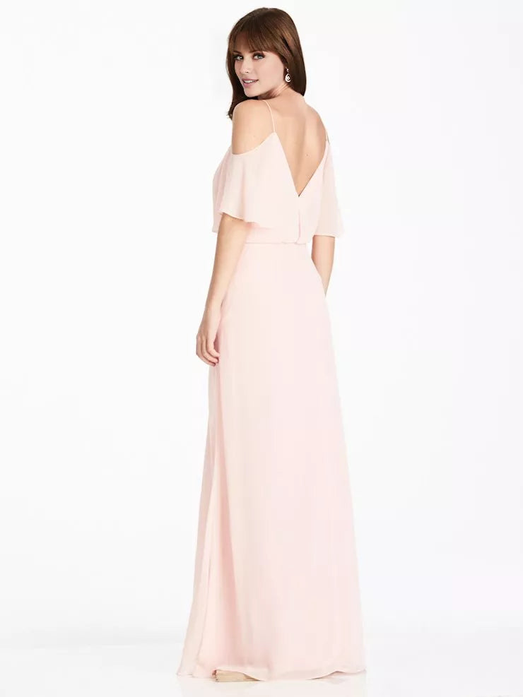 Vestido de fiesta con escote en V, hombros descubiertos, sin mangas, tirantes finos, espalda descubierta y largo hasta el suelo