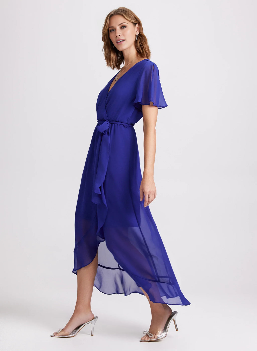 Jimiss Floor-length V-neck chiffon prom dress with side slit