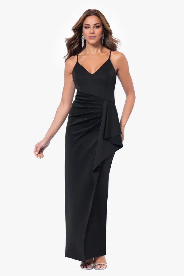 Black Crepe Floor-Length V-Neck Sheath/column Evening Dress