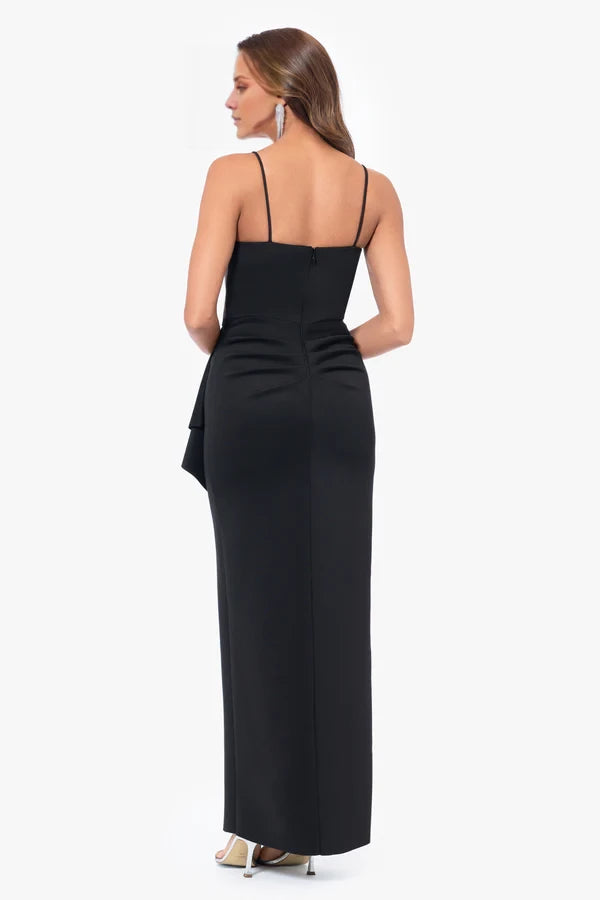 Black Crepe Floor-Length V-Neck Sheath/column Evening Dress