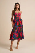 Pink Chiffon Sweetheart A-Line Midi Dress with Pleated Skirt