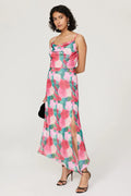 Pink Satin Cowl Neck Sheath/column Ankle-Length Dress with High Slit
