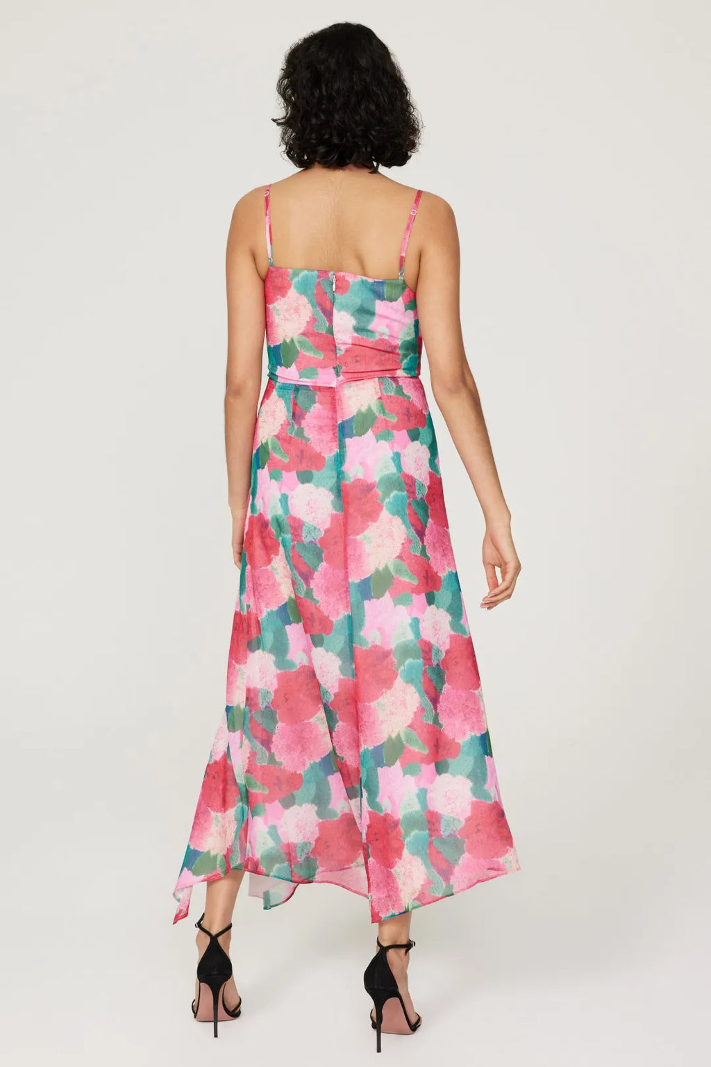 Pink Satin Cowl Neck Sheath/column Ankle-Length Dress with High Slit