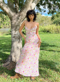 White Floral Chiffon A-Line Long Dress with Sweetheart Neckline