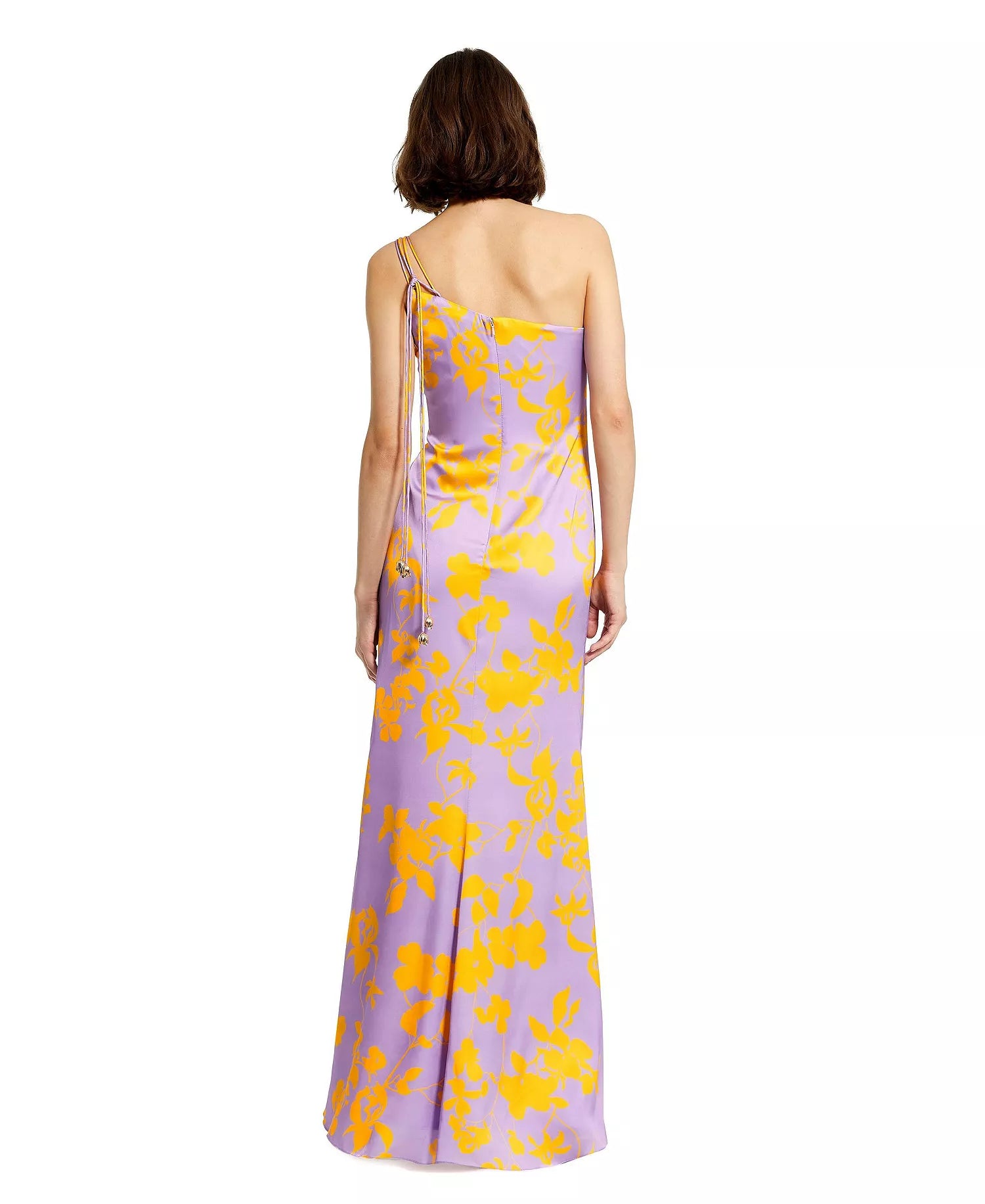 Vibrant Sleek Mermaid Silhouette One-Shoulder Floral Print Tie Detail Slit Maxi Prom Dress