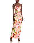 Ivory Satin Sheath/column Floor-Length Evening Dress with Cowl Neck and Side Ruching