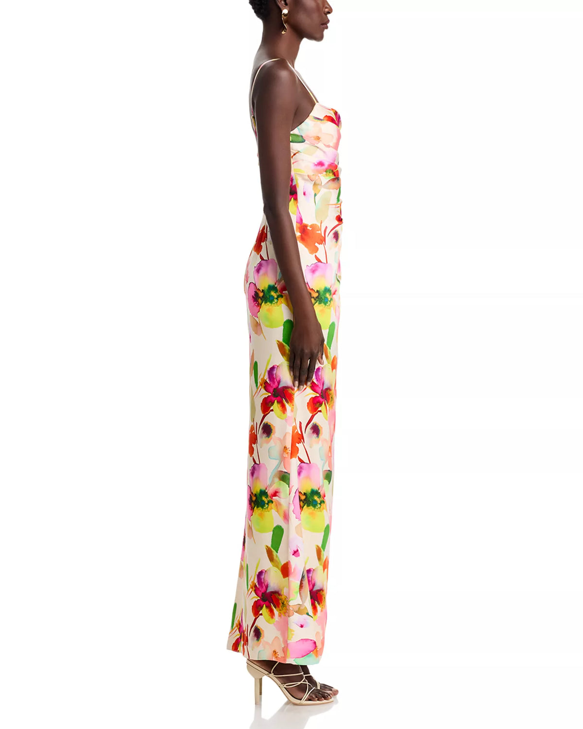 Ivory Satin Sheath/column Floor-Length Evening Dress with Cowl Neck and Side Ruching