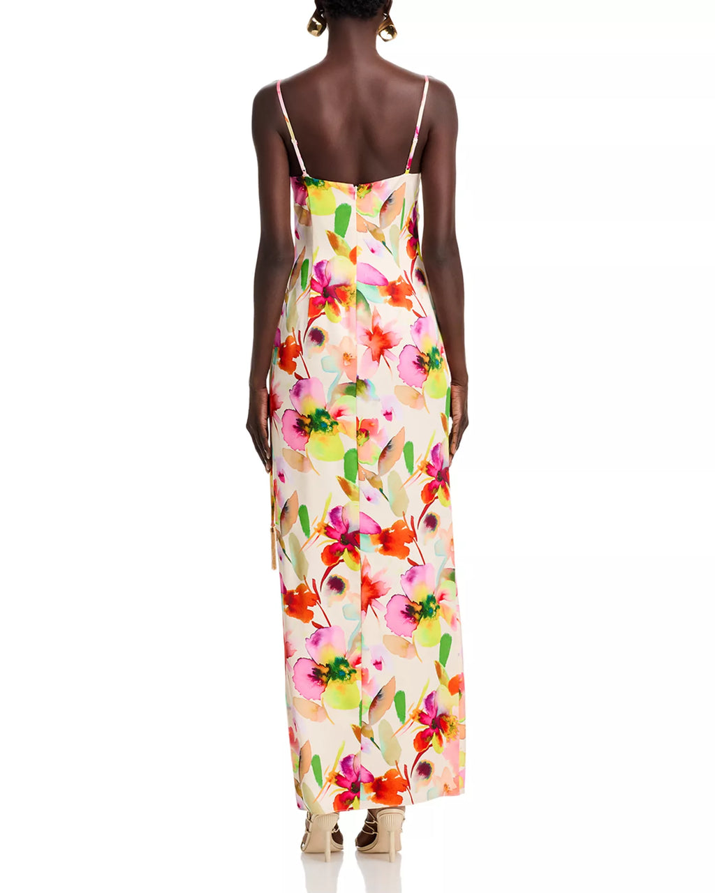 Ivory Satin Sheath/column Floor-Length Evening Dress with Cowl Neck and Side Ruching