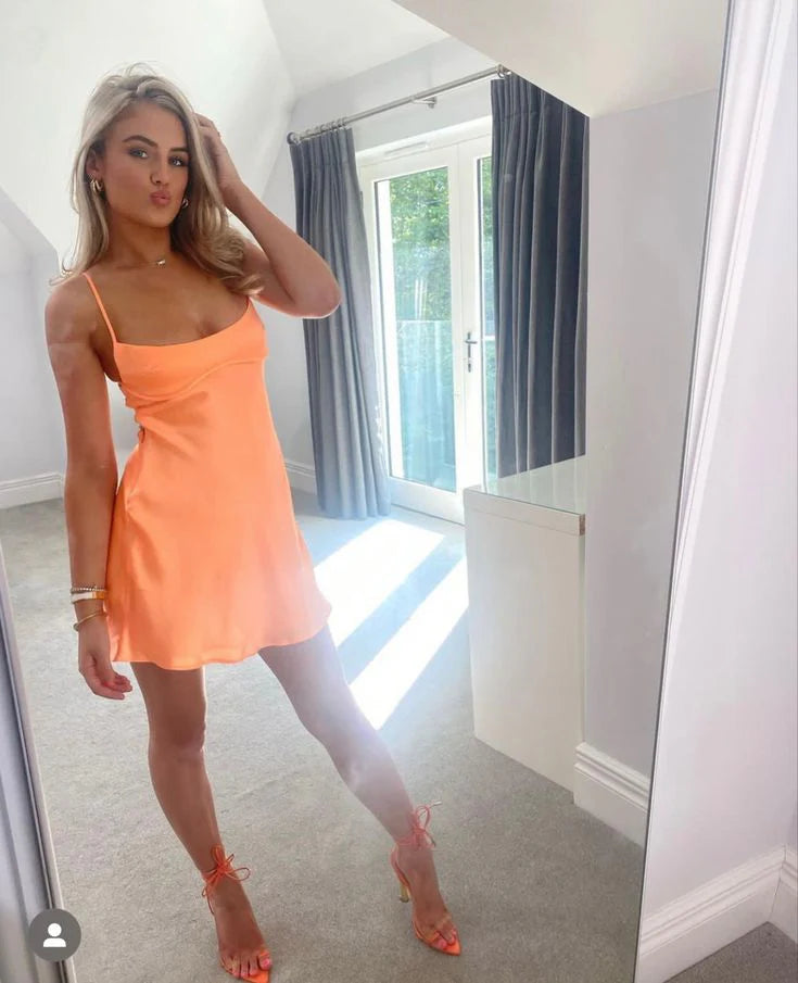 Vibrant A-Line Scoop Neck Spaghetti Straps Open Back Mini Homecoming Dresses