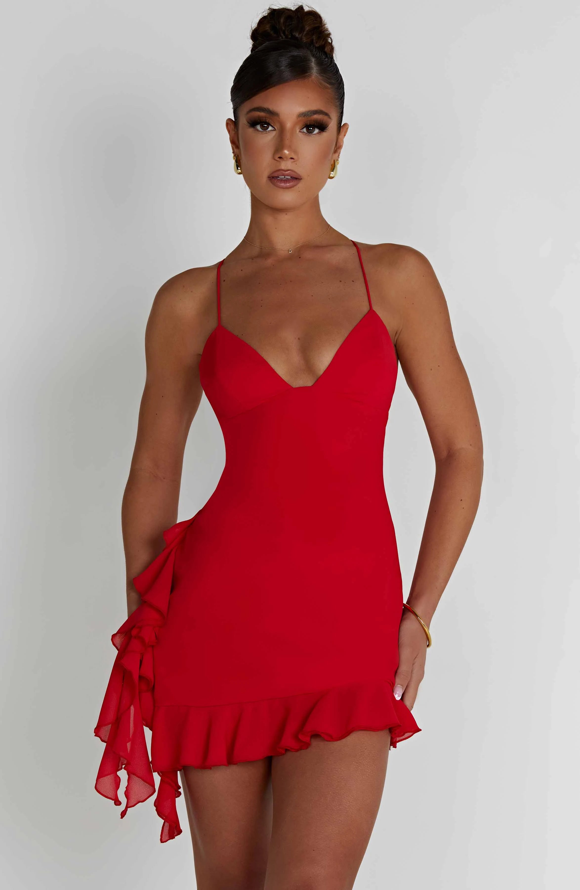 Vibrant Chiffon A-Line Deep V-Neck Sleeveless Lace-Up Back Mini Homecoming Dresses