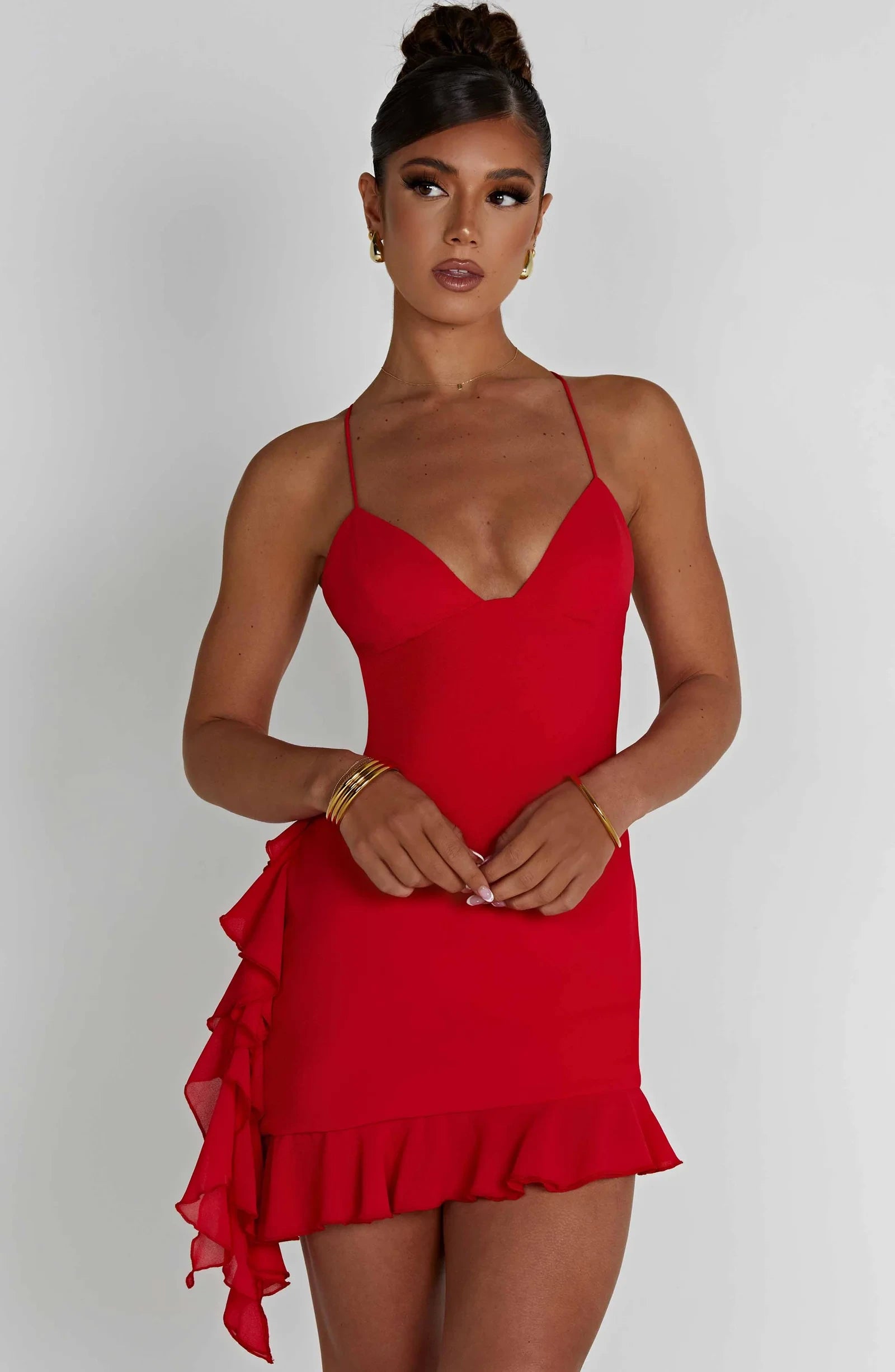Vibrant Chiffon A-Line Deep V-Neck Sleeveless Lace-Up Back Mini Homecoming Dresses