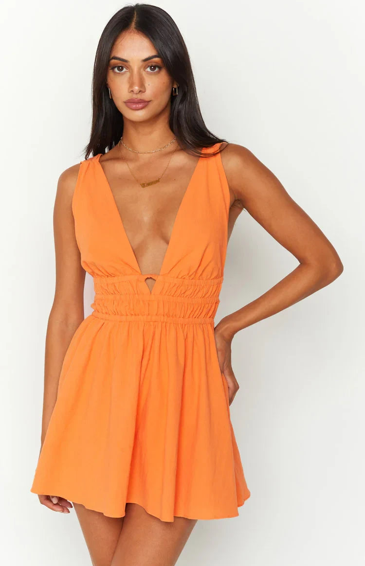 Vibrant Chiffon A-Line Deep V-Neck Sleeveless Open Back Mini Homecoming Dresses