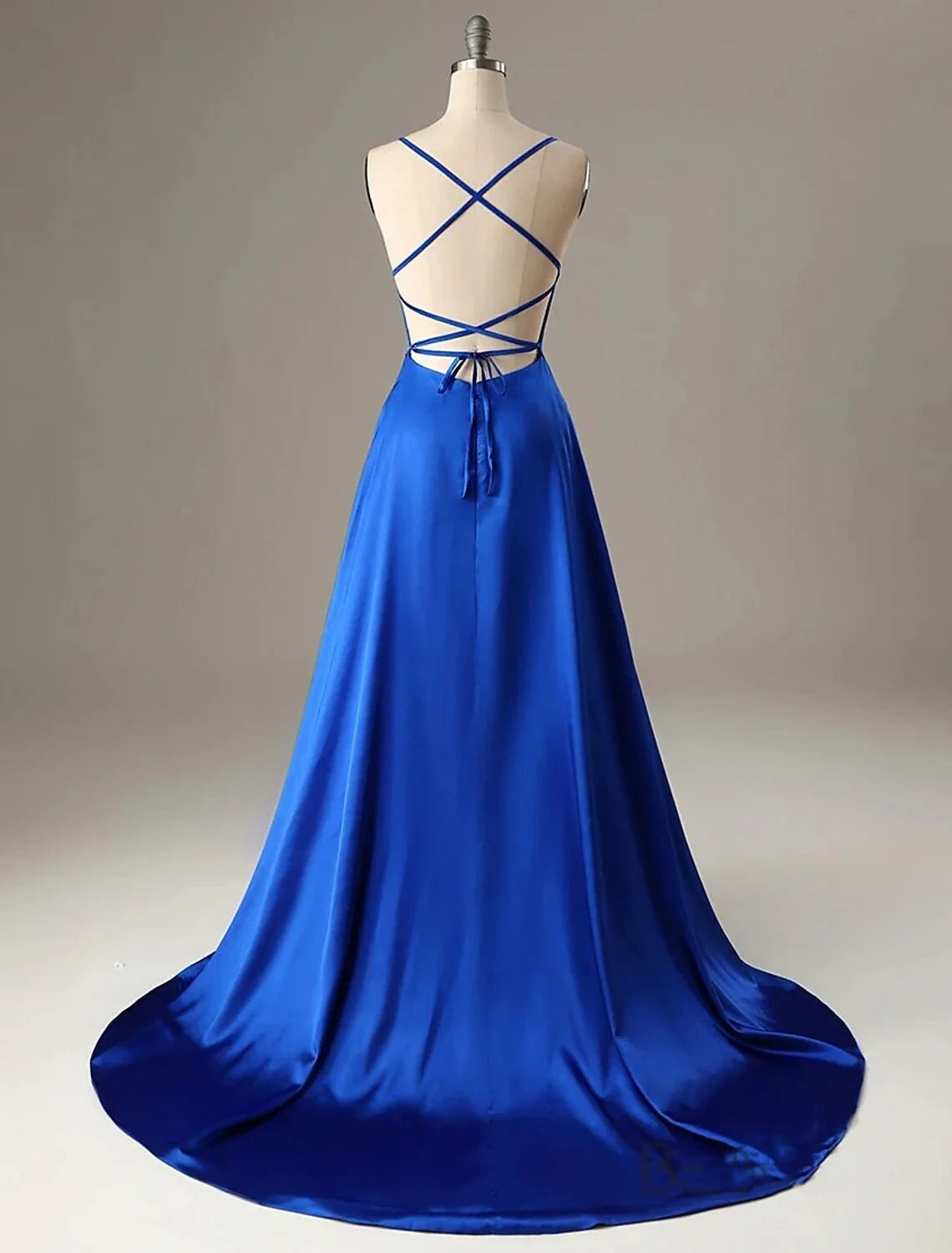 Vibrant Satin A-Line Square Neck Spaghetti Strap Criss-Cross Back Floor-Length Evening Dresses